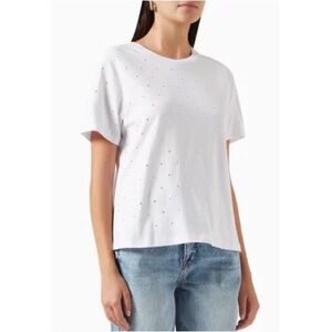 NWT Good American Crystal Rhinestone White Short Sleeve T-Shirt Size 1 / Small